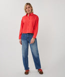 Cropped Folded Cuff Blouse - Chili Red