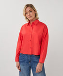 Cropped Folded Cuff Blouse - Chili Red