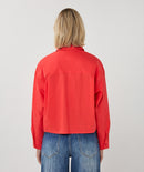 Cropped Folded Cuff Blouse - Chili Red