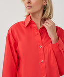 Cropped Folded Cuff Blouse - Chili Red