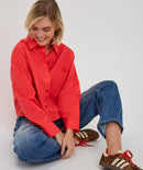Cropped Folded Cuff Blouse - Chili Red