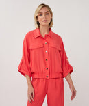 Short Sleeve Slub Jacket - Chili Red