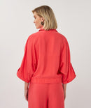 Short Sleeve Slub Jacket - Chili Red