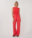 Wide Elastic Waist Slub Trouser - Chili Red