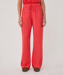 Wide Elastic Waist Slub Trouser - Chili Red
