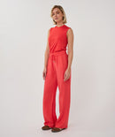 Wide Elastic Waist Slub Trouser - Chili Red