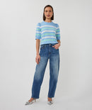 Puff Sleeve Stripe Jumper - Pacific Blue