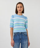 Puff Sleeve Stripe Jumper - Pacific Blue