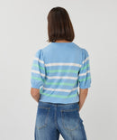 Puff Sleeve Stripe Jumper - Pacific Blue