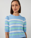 Puff Sleeve Stripe Jumper - Pacific Blue