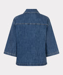 Short Sleeve Stud Denim Blouse - Jeans Blue