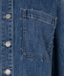 Short Sleeve Stud Denim Blouse - Jeans Blue
