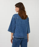 Short Sleeve Stud Denim Blouse - Jeans Blue