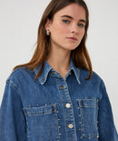 Short Sleeve Stud Denim Blouse - Jeans Blue