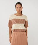 Stripe Sequins Jumper - Ecru/cappuccino