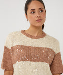 Stripe Sequins Jumper - Ecru/cappuccino