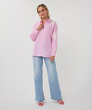 Stripe Flower Patch Blouse - White & Pink
