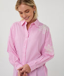 Stripe Flower Patch Blouse - White & Pink