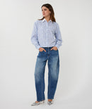 Short Stripe Blouse - White & Blue
