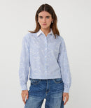 Short Stripe Blouse - White & Blue