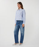 Short Stripe Blouse - White & Blue