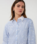 Short Stripe Blouse - White & Blue