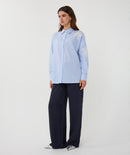 Stripe Flower Patch Blouse - White & Blue