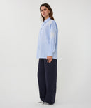 Stripe Flower Patch Blouse - White & Blue