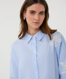 Stripe Flower Patch Blouse - White & Blue