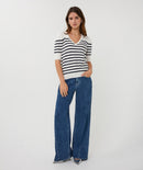 Short Sleeve Stripe Jumper - Off White & Navy