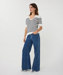 Short Sleeve Stripe Jumper - Off White & Navy