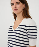 Short Sleeve Stripe Jumper - Off White & Navy