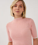 Short Sleeve Stripe Jumper - Off White & Red