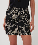 Flower Embroidered Shorts - Black