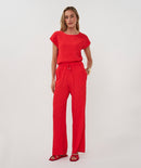 Fancy Crinkle Trouser - Red