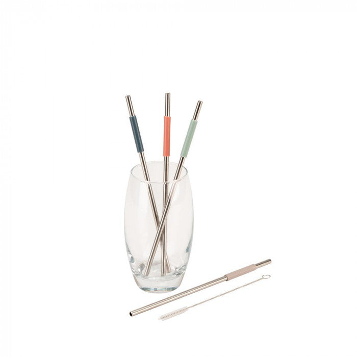 Twist Stainless Steel & Silicone Straw Set