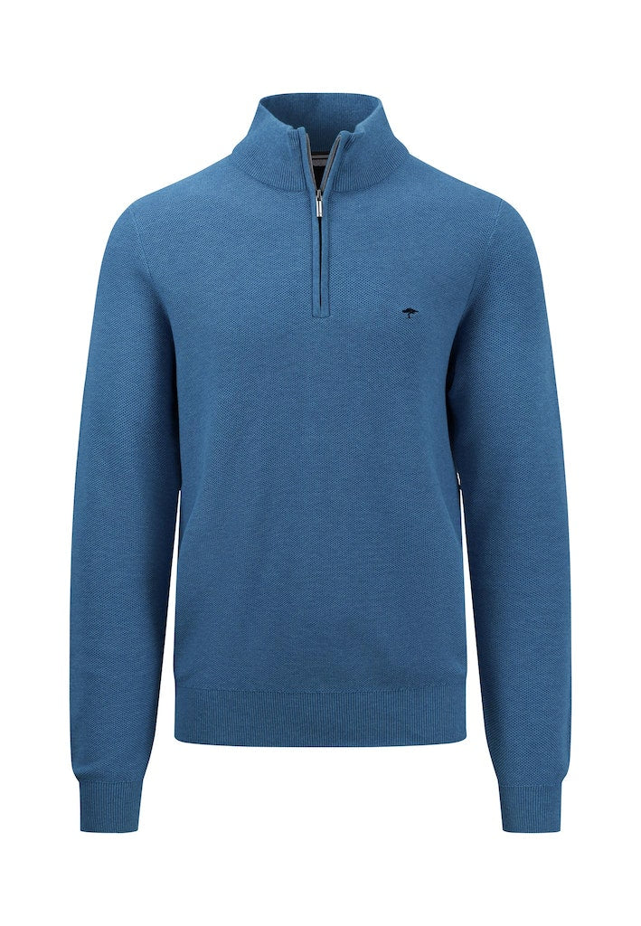 Plain Troyer Zip Jumper - Azure