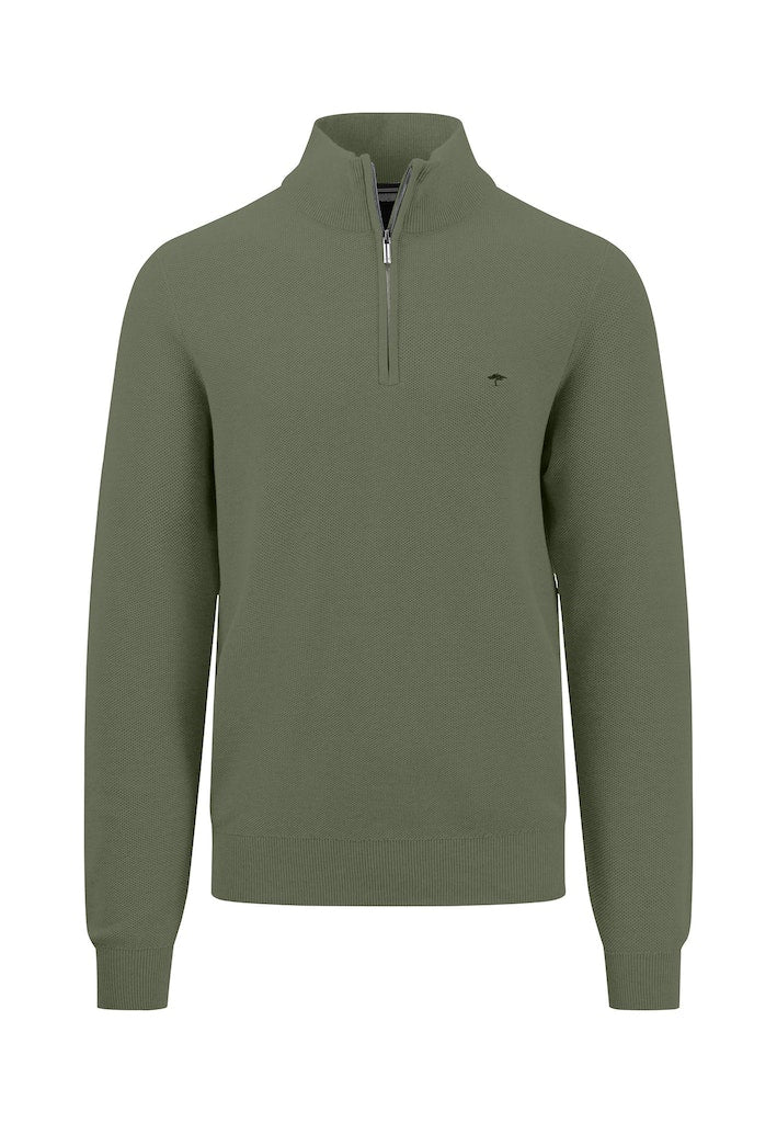 Plain Troyer Zip Jumper - Dusty Olive