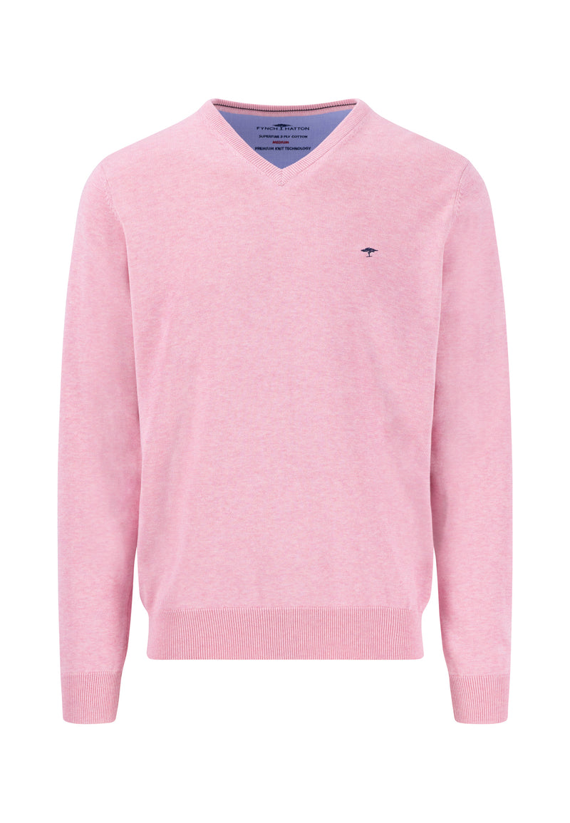 Superfine V Neck Jumper - Peony