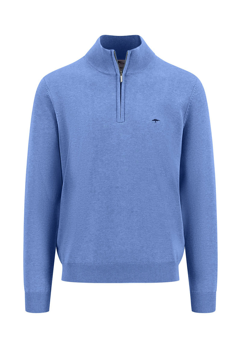 Superfine Troyer Zip Jumper - Crystal Blue