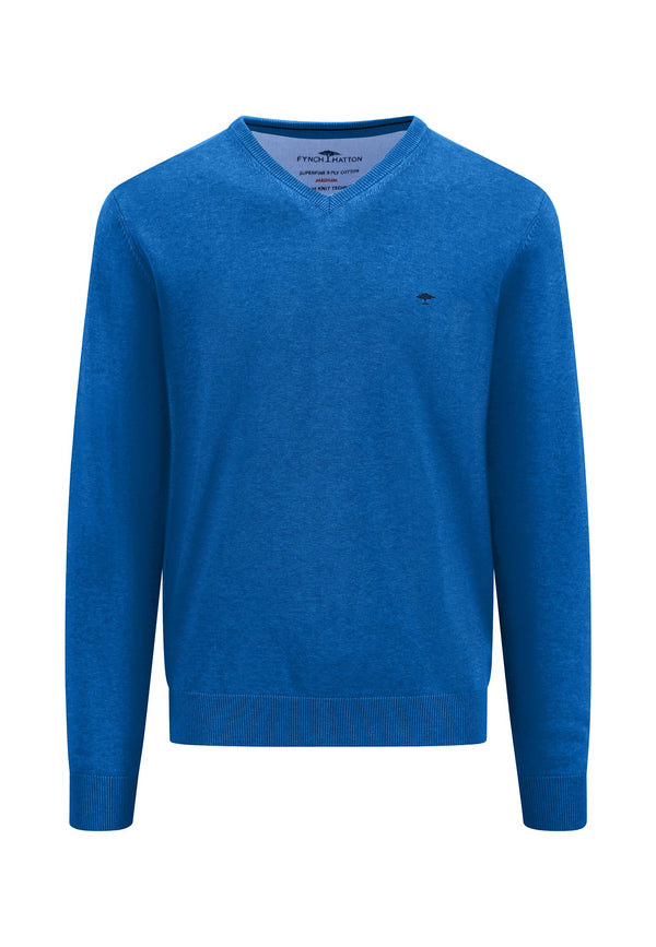 Superfine V Neck Jumper - Riverside
