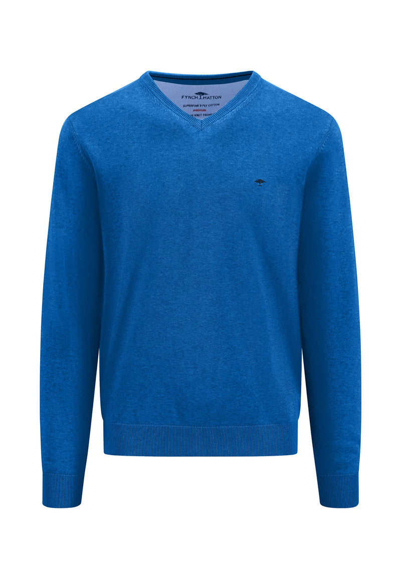 Superfine V Neck Jumper - Riverside