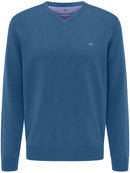 Plain V Neck Jumper - Azure