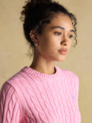 Classic Cable Round Neck Jumper - Pink