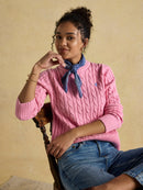 Classic Cable Round Neck Jumper - Pink