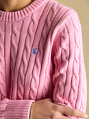 Classic Cable Round Neck Jumper - Pink