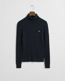 Stretch Cotton Cable Turtleneck - Evening Blue