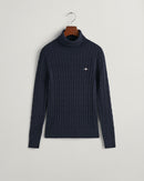 Stretch Cotton Cable Turtleneck - Evening Blue