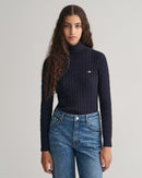 Stretch Cotton Cable Turtleneck - Evening Blue