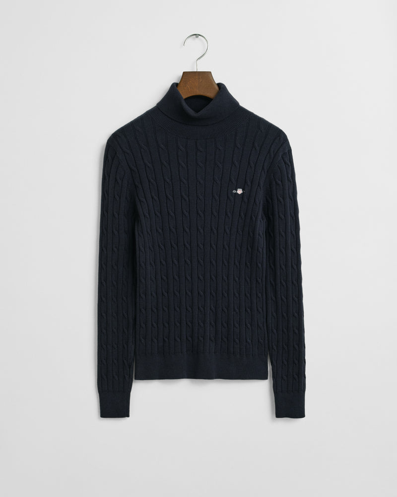 Stretch Cotton Cable Turtleneck - Evening Blue